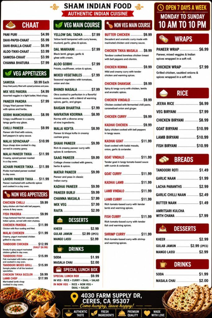 menu sham food